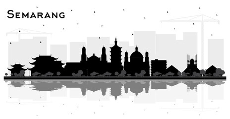 Wall Mural - Semarang Indonesia City Skyline Silhouette with Black Buildings and reflections Isolated on White. Business Travel and Concept with Modern Architecture. Semarang Cityscape with Landmarks.