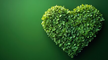 Wall Mural - Lush Green Heart Shape Made of Leaves Representing Love for Nature and the Environment on a Beautiful Green Background