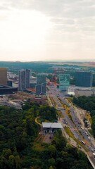 Wall Mural - Vertical video. Luxembourg City, Luxembourg. View of the Kirchberg area with modern houses, Aerial View. Rich colors