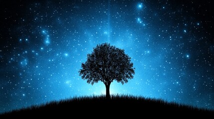 Canvas Print - Silhouetted Tree Under Starry Night Sky