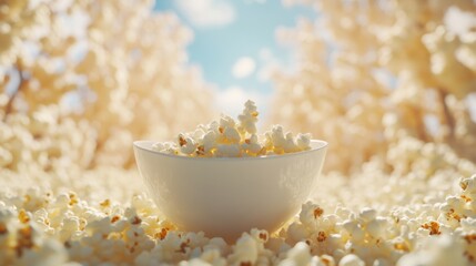 Wall Mural - White Bowl of Popcorn in Sunny Outdoor Setting