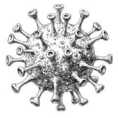 Poster - Hand-drawn illustration of a virus with spikes and unique details