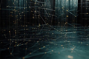 Poster - Abstract digital network with glowing nodes in dark space