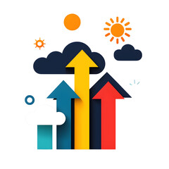Poster - Colorful Growth Arrows and Weather Icons on Dark Background