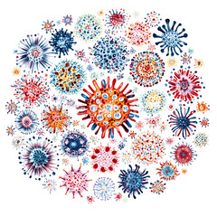 Poster - Colorful Array of Virus Illustrations on a Black Background