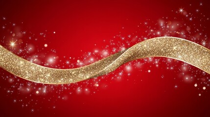 Poster - Sparkling Gold Ribbon Festive Red Background Design (1)
