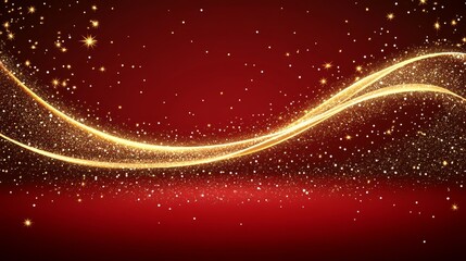 Poster - Sparkling Golden Waves on Red Festive Background