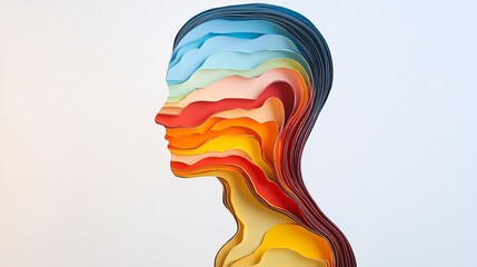Aufkleber - Colorful paper layers are forming a human head profile on a light background