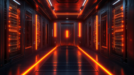 Poster -  neon server room. Generative AI