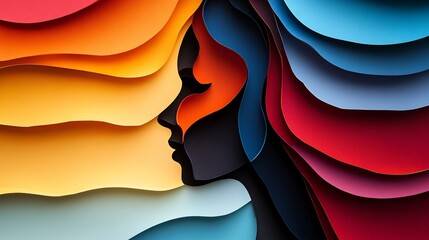 Aufkleber - Inclusive and diverse paper craft depicting a woman's profile in vibrant colors