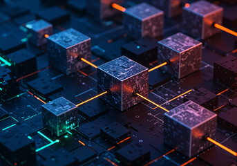 Poster - digital abstract background with blockchain elements . Generative AI