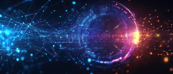 Poster - abstract digital background with vibrant light trails and patterns
