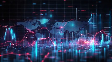 Poster - Abstract data visualization with world map and graphs