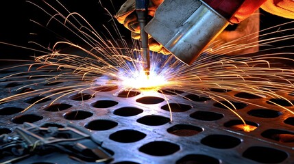 Poster - Industrial Metal Welding Sparks Intense Heat Energy Production