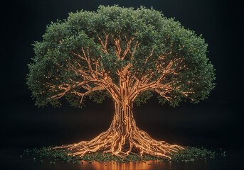 Poster - digital tree with circuit lines  . Generative AI