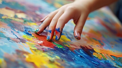 Poster - Young artist is experimenting with textures and colors, weaving creativity onto the canvas