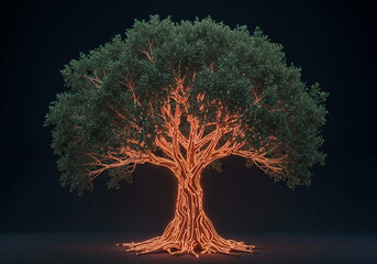 Poster - digital tree with circuit lines  . Generative AI