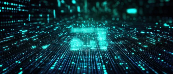 Poster - Futuristic digital landscape with flowing data streams and patterns
