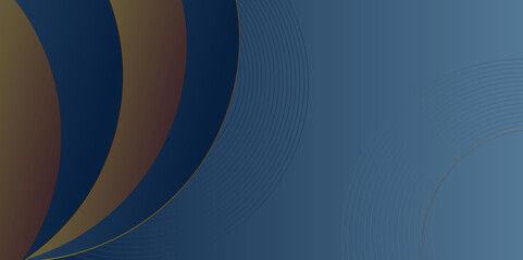 Poster - Modern abstract gradian background with transparent layers circle shape blue and golden color technology concept background. abstract template design Banner Pattern texture concept.