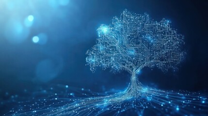 Poster - Digital tree symbolizing growth and technology in blue