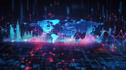 Poster - Digital World Map with Data Visualization and Graphs