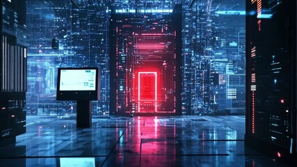 Poster - Cyberpunk Server Room: Futuristic Digital Gateway