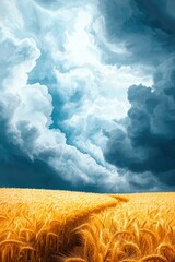 Wall Mural - Majestic Wheat Field Under Dramatic Cloudy Sky