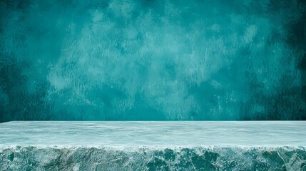 Poster - Stone Tabletop Display Against Teal Wall Background
