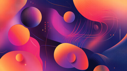 Wall Mural - Futuristic web design featuring abstract shapes and vibrant colors creates dynamic visual experience. interplay of orange, purple, and pink hues evokes sense of creativity and innovation