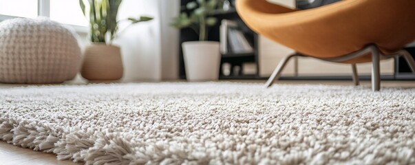 Poster - White shag carpet adds a touch of luxury and comfort to a modern living room