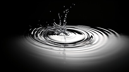 Aufkleber - A drop of water falls, creating ripples on the surface against a dark background, ideal for presentations.

