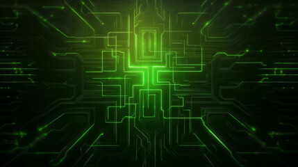 Poster - Futuristic abstract design featuring intricate green circuit patterns, conveying sense of technology and innovation. Ideal for digital art and tech related themes