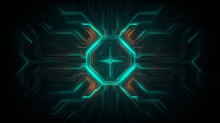Poster - high resolution digital design featuring futuristic circuit pattern with glowing teal and orange elements, creating captivating visual effect