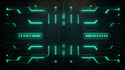 Poster - high resolution digital design featuring futuristic circuit board with glowing teal lines and patterns. intricate details create modern and tech inspired aesthetic
