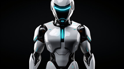 Poster - A minimalist 2D AI robot concept in sleek silver, set against a futuristic tech background for a banner.

