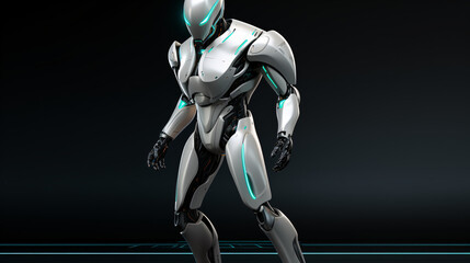 Poster - A minimalist 2D AI robot concept in sleek silver, set against a futuristic tech background for a banner.

