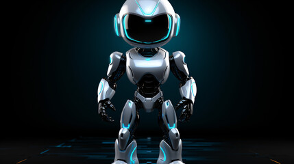 Poster - A minimalist 2D AI robot concept in sleek silver, set against a futuristic tech background for a banner.

