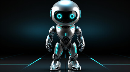 Poster - A minimalist 2D AI robot concept in sleek silver, set against a futuristic tech background for a banner.


