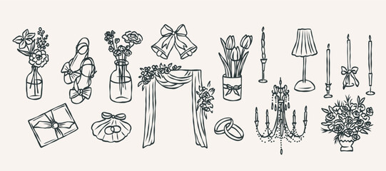 Hand drawn whimsical wedding collection	