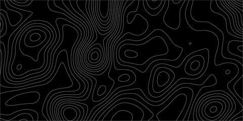 Poster - abstract white on black background with topographic line map pattern. abstract wavy and curved lines
