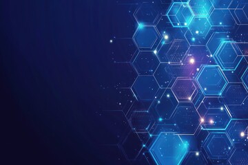 Poster - Abstract blue hexagons with lights, technology background for website, posters, or digital art