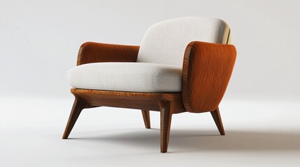 Aufkleber - Modern armchair with wooden frame and white upholstery standing on white background