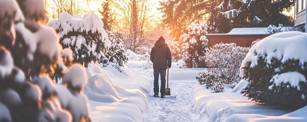 Poster - Man clears snow from his driveway following a winter storm