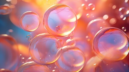 Poster - Soap Bubbles Floating in Colorful World of Water on Bright Day with Soft Glow and Reflections