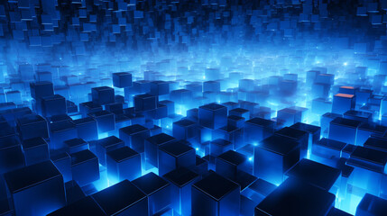 Poster - A technical background featuring many cubes arranged on the right, perfect for technology displays and presentations.

