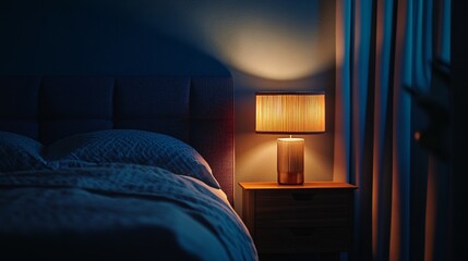 Aufkleber - The warm glow of a designer lamp creates a cozy and inviting ambiance in a modern bedroom
