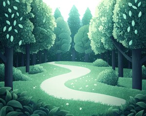 Wall Mural - Serene Forest Pathway Through Lush Greenery