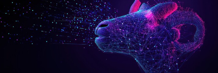 Wall Mural - abstract ram head profile with glowing particles.