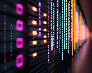 Poster - A futuristic stock market visualization, where illuminated graphs and vibrant light patterns represent real-time financial data with precision and elegance on a digital grid.