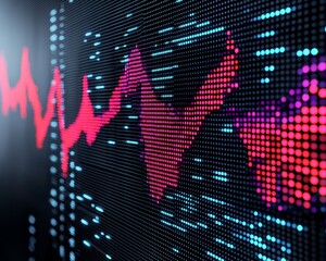 Poster - A futuristic stock market visualization, where illuminated graphs and vibrant light patterns represent real-time financial data with precision and elegance on a digital grid.